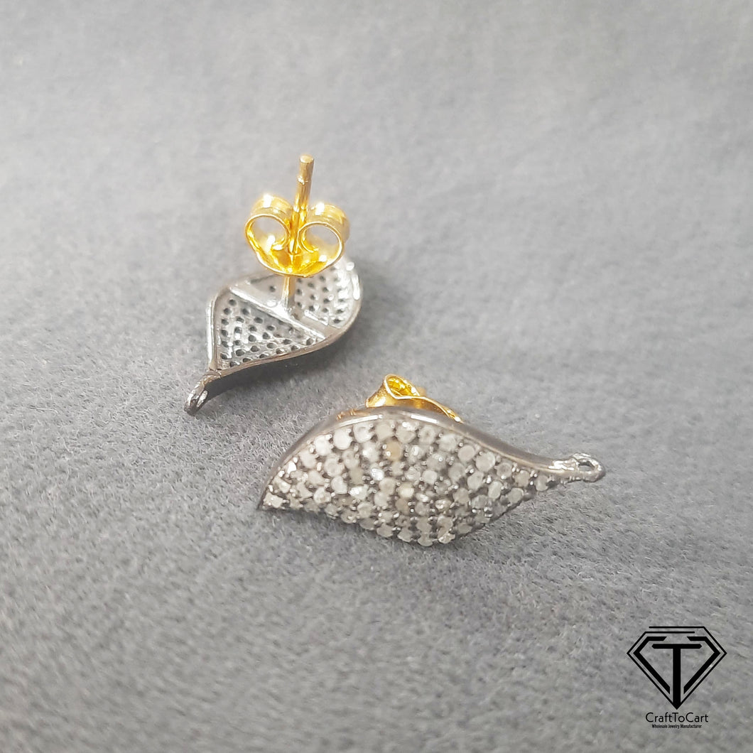 Pave Diamond Leaf Earring, 925 Sterling Silver, Pave Diamond Jewelry, Diamond Findings