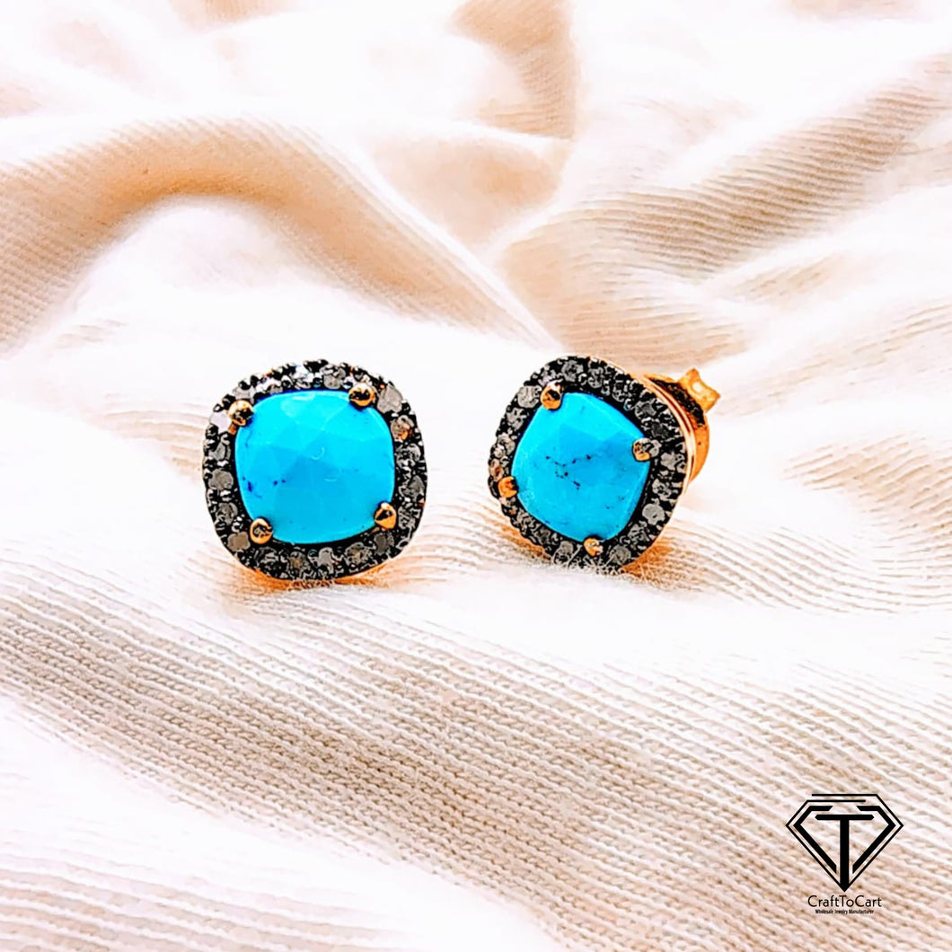 Pave Diamond Turquoise Earrings, Pave Diamond Earrings, Jewelry Components, Diamond Findings