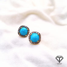 Load image into Gallery viewer, Pave Diamond Turquoise Earrings, Pave Diamond Earrings, Jewelry Components, Diamond Findings
