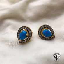 Load image into Gallery viewer, Pave Diamond Turquoise Earrings, Pave Diamond Earrings, Jewelry Components, Diamond Findings
