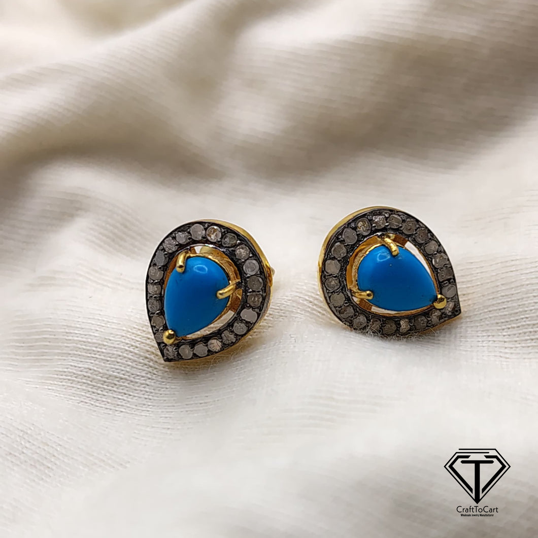 Pave Diamond Turquoise Earrings, Pave Diamond Earrings, Jewelry Components, Diamond Findings