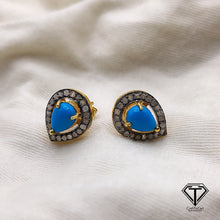 Load image into Gallery viewer, Pave Diamond Turquoise Earrings, Pave Diamond Earrings, Jewelry Components, Diamond Findings
