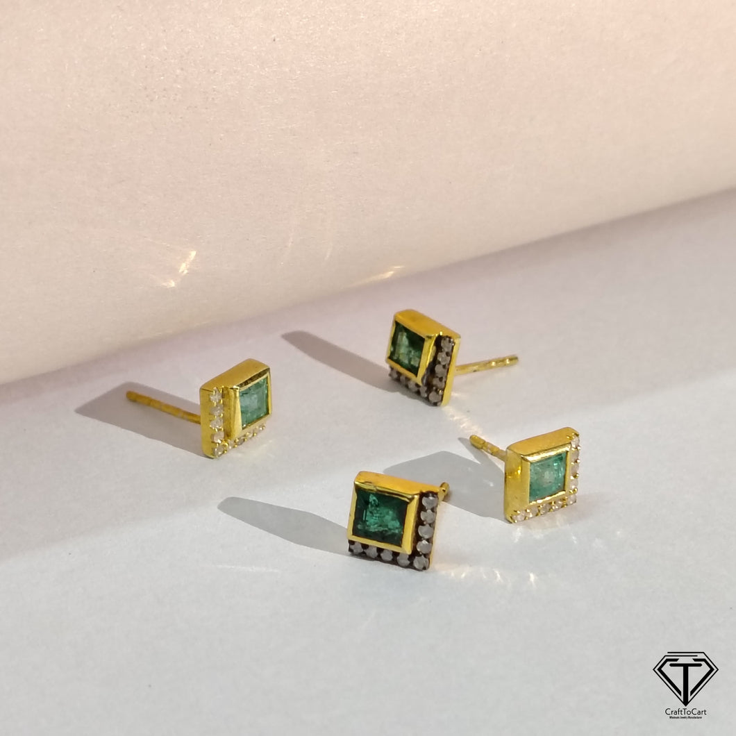 Square Stud Earrings, Pave Diamond Emerald Stud, Jewelry Components, Diamond Findings