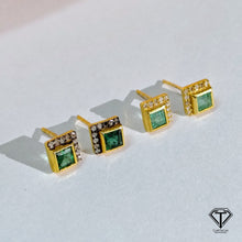 Load image into Gallery viewer, Square Stud Earrings, Pave Diamond Emerald Stud, Jewelry Components, Diamond Findings
