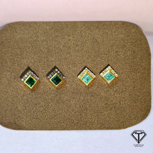 Load image into Gallery viewer, Square Stud Earrings, Pave Diamond Emerald Stud, Jewelry Components, Diamond Findings
