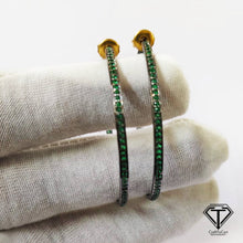 Load image into Gallery viewer, Sterling Silver Emerald Hoop Earrings: Modern Handmade Jewelry
