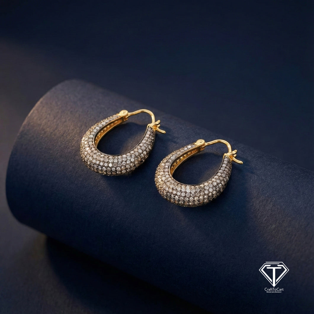 Handmade Pave Diamond Sterling Silver Mini Hoops