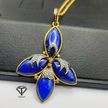 Load image into Gallery viewer, Pave Natural Lapis Lazuli Pendant, Pave Diamond Pendant, Pave Diamond Jewelry
