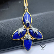 Load image into Gallery viewer, Pave Natural Lapis Lazuli Pendant, Pave Diamond Pendant, Pave Diamond Jewelry
