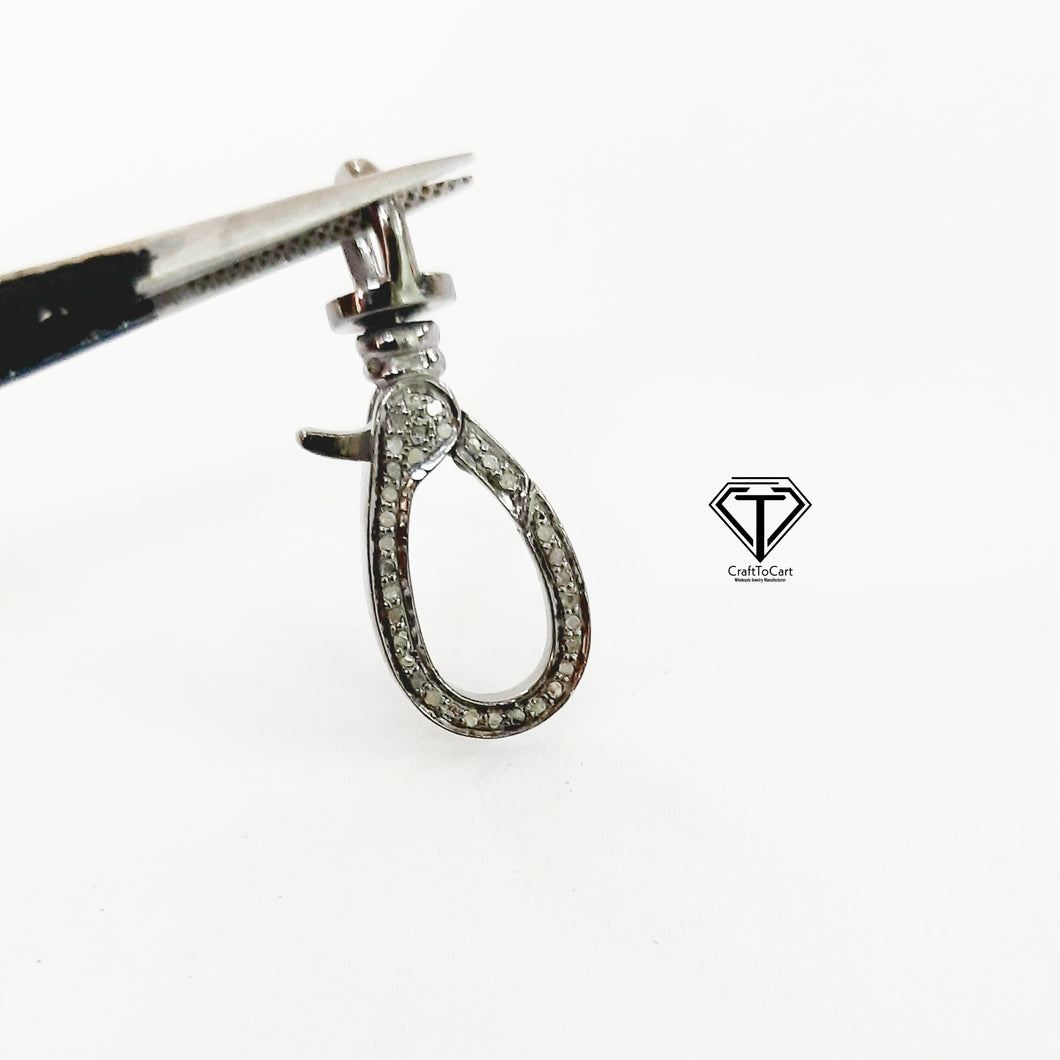 Pave Diamond Lobster, Pave Diamond Clasp, 925 Sterling Silver Handmade Finish Lock, Diamond Small Clasp, Diamond Lobster Lock