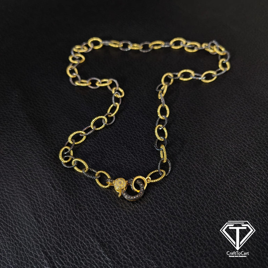 Pave Diamond Chain With Lock, 925 Sterling Silver Chain, Minimalist Chain