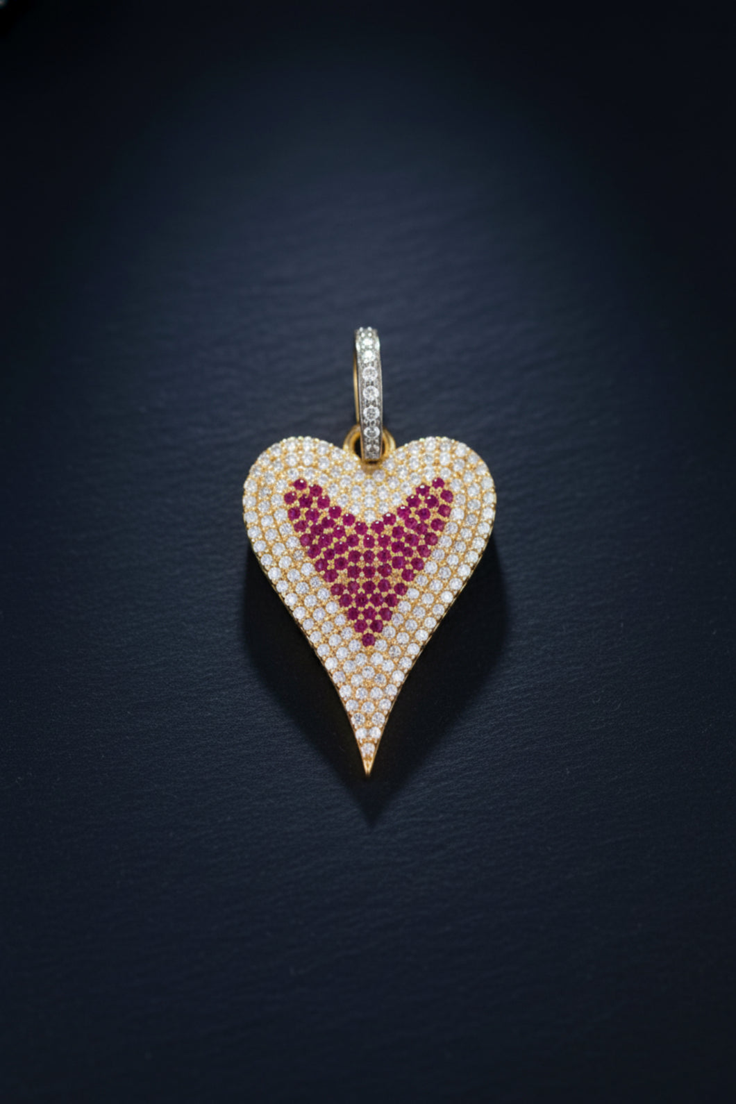 Pave Diamond Heart Pendant, Two Tone Pendant