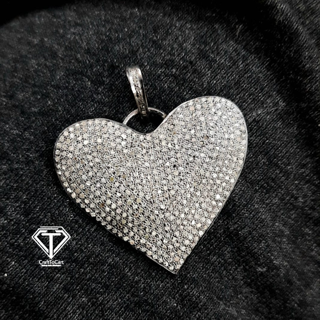 Pave Diamond Heart Pendant, 925 Sterling Silver, Diamond Findings, Pave Diamond Jewelry