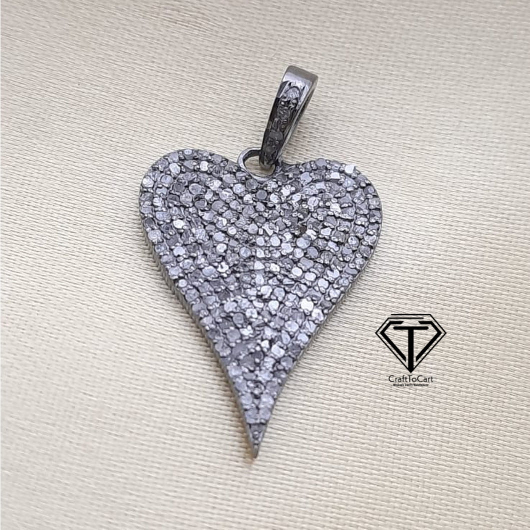 Pave Diamond Heart Pendant, 925 Sterling Silver, Diamond Findings, Pave Diamond Jewelry