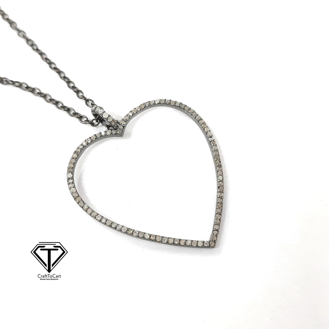 Pave Diamond Heart Pendant, 925 Sterling Silver, Diamond Findings, Pave Diamond Jewelry