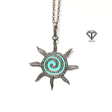 Load image into Gallery viewer, Sun Star Enamel Charm Pendant, 925 Sterling Silver, Diamond Findings, Pave Diamond Jewelry
