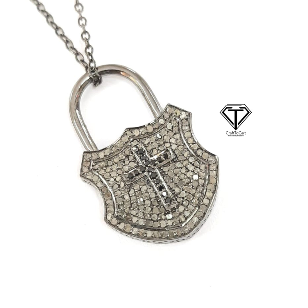 Pave Diamond Lock Pendant, 925 Sterling Silver, Diamond Findings, Pave Diamond Jewelry