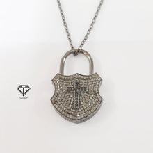 Load image into Gallery viewer, Pave Diamond Lock Pendant, 925 Sterling Silver, Diamond Findings, Pave Diamond Jewelry
