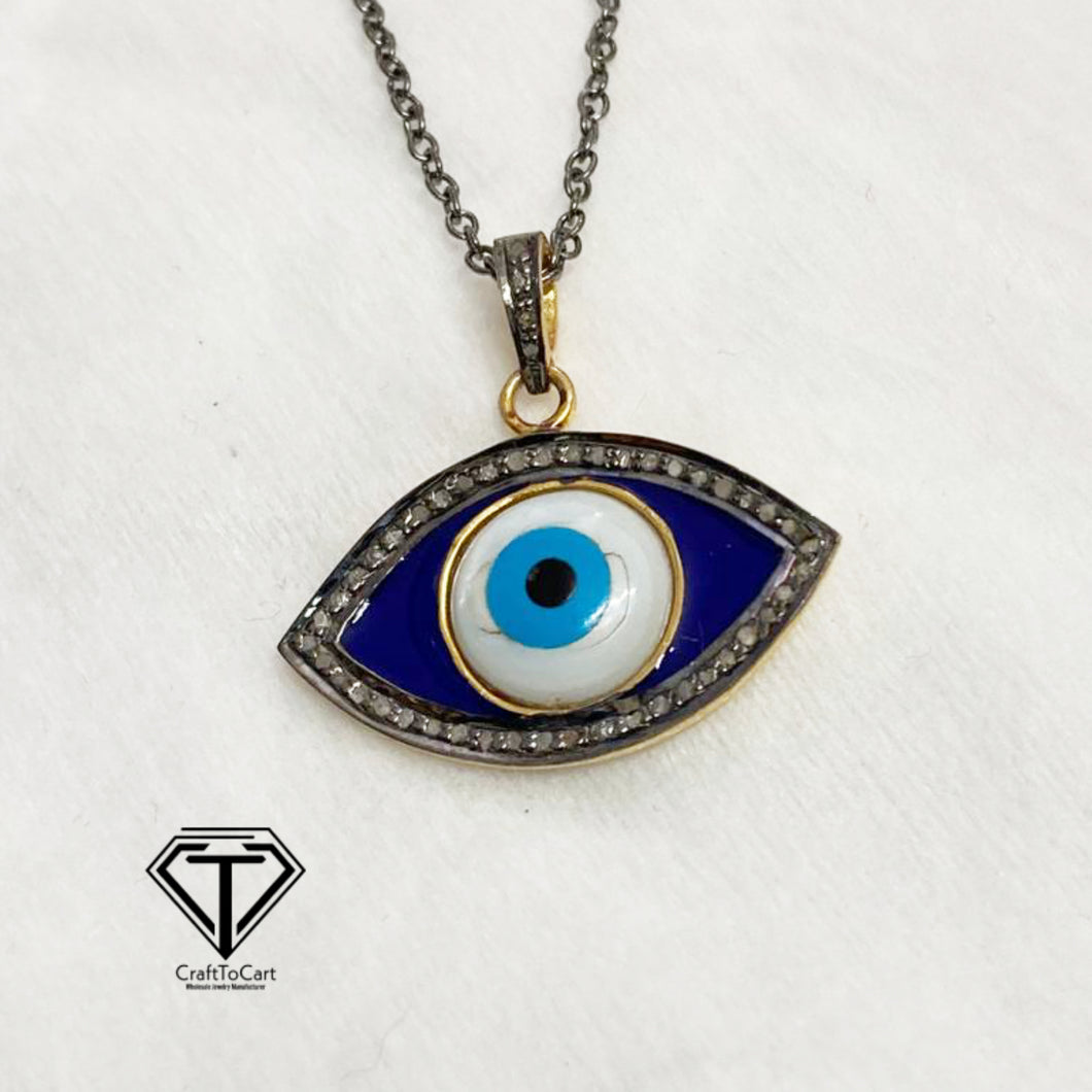 Pave Diamond Eye Pendant, Pave Eye Pendant, 925 Sterling Silver, Diamond Jewelry