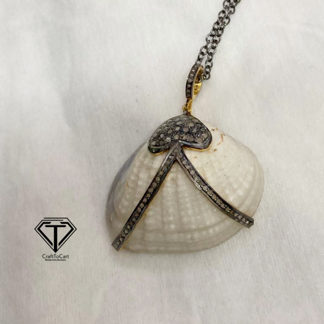 Pave Unique Sea Shell Pendant, 925 Sterling Silver, Pave Diamond Jewelry, Handmade Jewelry