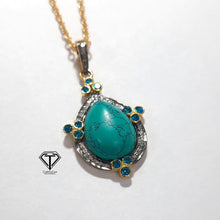Load image into Gallery viewer, Pave Natural Turquoise Pendant, Pave Diamond heart Pendant, Pave Diamond Jewelry
