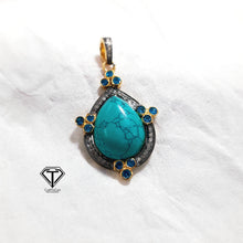Load image into Gallery viewer, Pave Natural Turquoise Pendant, Pave Diamond heart Pendant, Pave Diamond Jewelry
