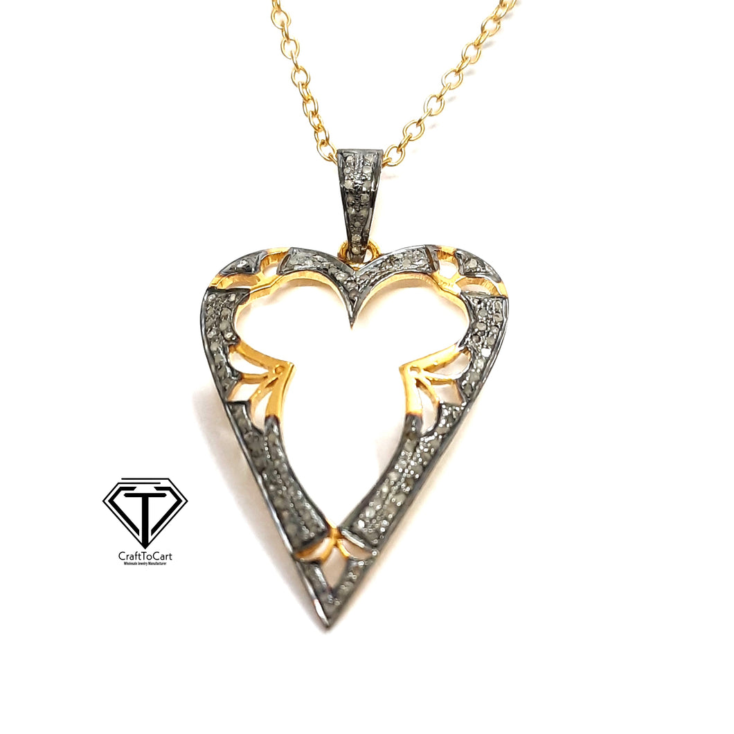 Pave Diamond Heart Pendant, 925 Sterling Silver Heart Charm Pendant, Jewelry Findings, Handmade Jewelry