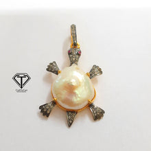 Load image into Gallery viewer, Pave Unique Sea Shell Pendant, 925 Sterling Silver, Pave Diamond Jewelry, Handmade Jewelry
