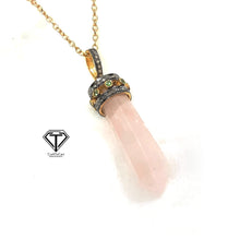 Load image into Gallery viewer, Pave Diamond Rose Quartz Pendant, 925 Sterling Silver, Pave Diamond Jewelry, Handmade Jewelry
