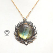 Load image into Gallery viewer, Pave Natural Labradorite Pendant, Pave Diamond Pendant, Pave Diamond Jewelry
