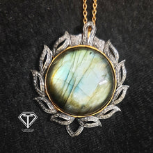 Load image into Gallery viewer, Pave Natural Labradorite Pendant, Pave Diamond Pendant, Pave Diamond Jewelry
