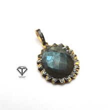 Load image into Gallery viewer, Pave Natural Labradorite Pendant, Pave Diamond Pendant, Pave Diamond Jewelry
