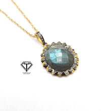 Load image into Gallery viewer, Pave Natural Labradorite Pendant, Pave Diamond Pendant, Pave Diamond Jewelry
