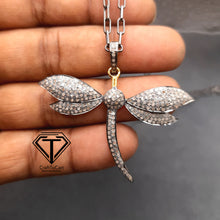 Load image into Gallery viewer, Pave Diamond Dragonfly Pendant, Fly Pendant, Pave Diamond Jewelry, Handmade Jewelry
