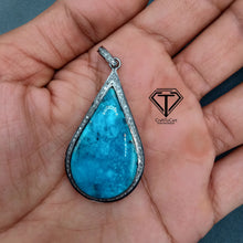 Load image into Gallery viewer, Pave Natural Turquoise Pendant, Pave Diamond Pendant, Pave Diamond Jewelry
