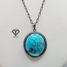 Load image into Gallery viewer, Pave Natural Turquoise Pendant, Pave Diamond Pendant, Pave Diamond Jewelry
