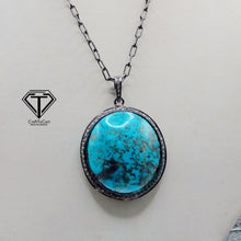 Load image into Gallery viewer, Pave Natural Turquoise Pendant, Pave Diamond Pendant, Pave Diamond Jewelry
