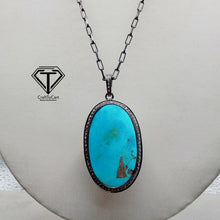 Load image into Gallery viewer, Pave Natural Turquoise Pendant, Pave Diamond Pendant, Pave Diamond Jewelry
