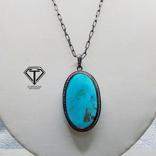 Load image into Gallery viewer, Pave Natural Turquoise Pendant, Pave Diamond Pendant, Pave Diamond Jewelry
