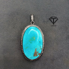 Load image into Gallery viewer, Pave Natural Turquoise Pendant, Pave Diamond Pendant, Pave Diamond Jewelry
