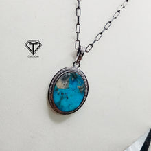 Load image into Gallery viewer, Pave Natural Turquoise Pendant, Pave Diamond Pendant, Pave Diamond Jewelry
