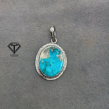 Load image into Gallery viewer, Pave Natural Turquoise Pendant, Pave Diamond Pendant, Pave Diamond Jewelry
