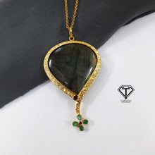 Load image into Gallery viewer, Pave Natural Labradorite Pendant, Pave Diamond Pendant, Pave Diamond Jewelry
