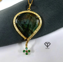 Load image into Gallery viewer, Pave Natural Labradorite Pendant, Pave Diamond Pendant, Pave Diamond Jewelry
