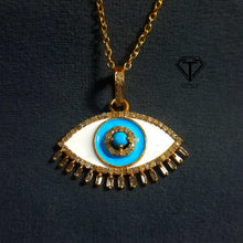 Load image into Gallery viewer, Enamel Pendant, Pave Diamond Enamel Evil Eye Pendant, 925 Sterling Silver, Pave Diamond Pendant, Evil Eye Charm Pendant
