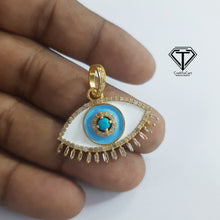 Load image into Gallery viewer, Enamel Pendant, Pave Diamond Enamel Evil Eye Pendant, 925 Sterling Silver, Pave Diamond Pendant, Evil Eye Charm Pendant
