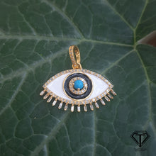 Load image into Gallery viewer, Enamel Pendant, Pave Diamond Enamel Evil Eye Pendant, 925 Sterling Silver, Pave Diamond Pendant, Evil Eye Charm Pendant
