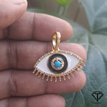 Load image into Gallery viewer, Enamel Pendant, Pave Diamond Enamel Evil Eye Pendant, 925 Sterling Silver, Pave Diamond Pendant, Evil Eye Charm Pendant
