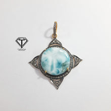 Load image into Gallery viewer, Pave Diamond Larimar Pendant, 925 Sterling Silver, Pave Diamond Jewelry, Handmade Jewelry
