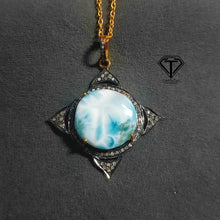 Load image into Gallery viewer, Pave Diamond Larimar Pendant, 925 Sterling Silver, Pave Diamond Jewelry, Handmade Jewelry
